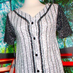 Black & White Sequin Button-Front Jumpsuit